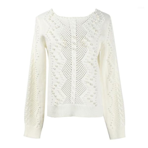 

women's sweaters tunjuefs design hollow out sweater women pullover autumn long sleeve spring jumper knit pearl beading high quality, White;black