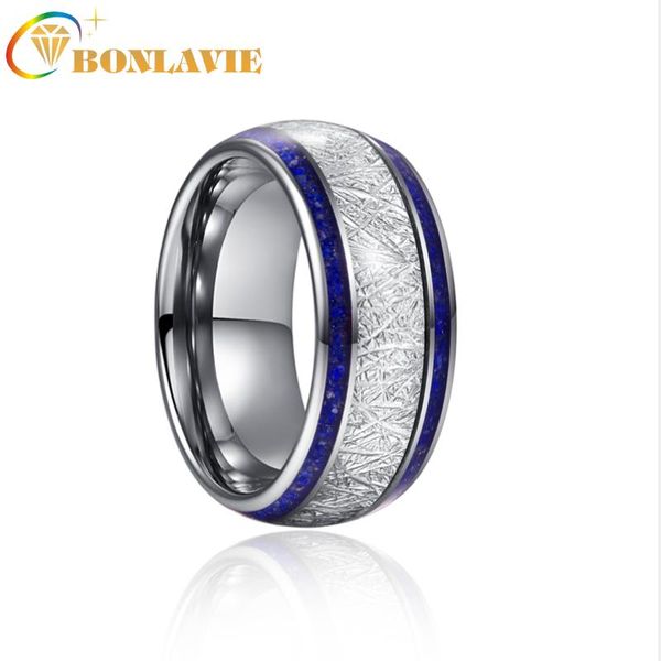 

wedding rings bonlavie 10mm imitation meteorite lapis lazuli blue tungsten carbide ring men's gift, Slivery;golden