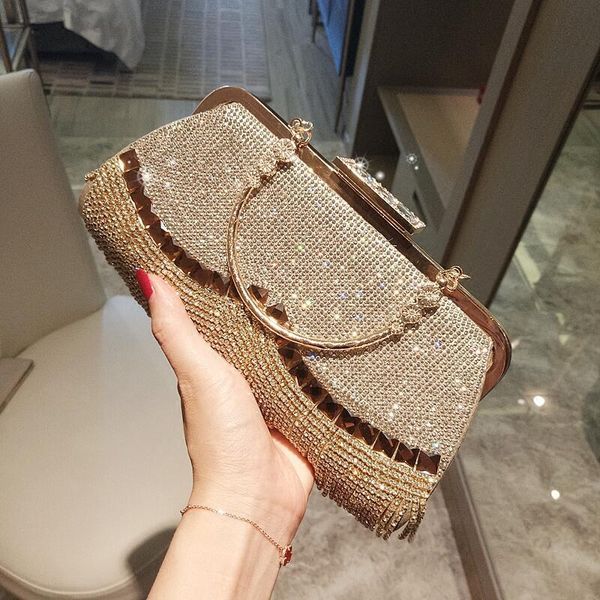 

classic women purses and handbags luxury designer clutch bag 2021 new rhinestone banquet gold evening bag party purse chain shoulder bag