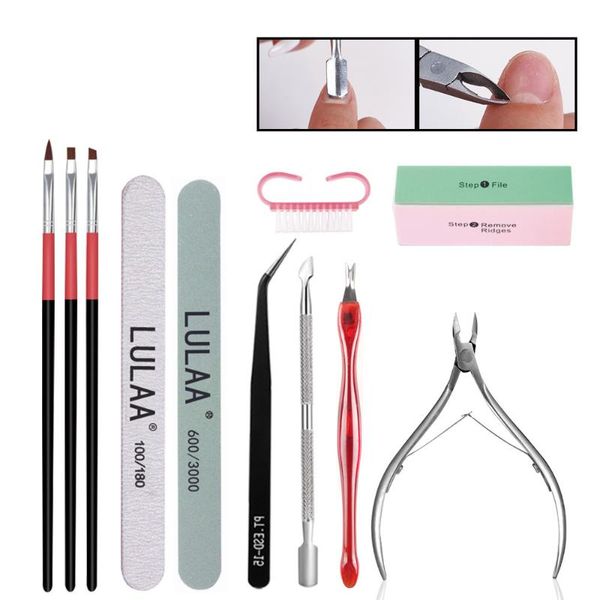 

nail art kits lulaa 9 pc/set tool set polishing strip stainless steel dead skin scissor fork gel brush remover gift manicure kit