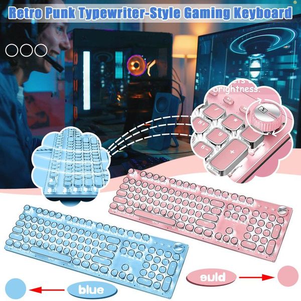 

fast deliver gaming keyboard retro punk typewriter-style white backlight usb wired teclado mecÃ¡nico de la oficina juegos keyboards