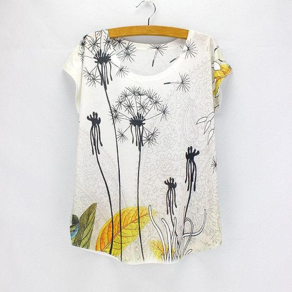 

dandelion print clothes summer tees womens t shirt girls short sleeve o neck low price, White