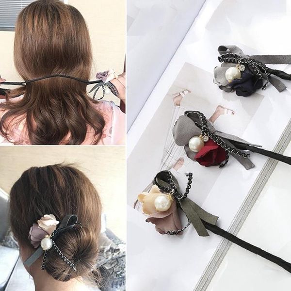 

flower hair accessories diy hairstyle headband braid girl donut equipment quick pearl bun maker, Brown