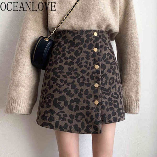 

leopard vintage woman skirts high waist ins buttons mujer faldas a-line korean all match mini skirt 19304 210415, Black