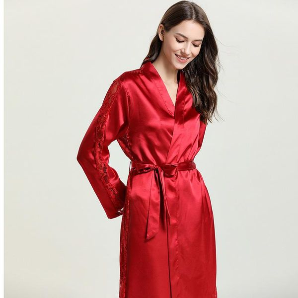 

women's sleepwear ladies pajamas robe lace gown bathrobe leisurewear sets dormir koszula nocna pajama set women ropa de mujer, Black;red