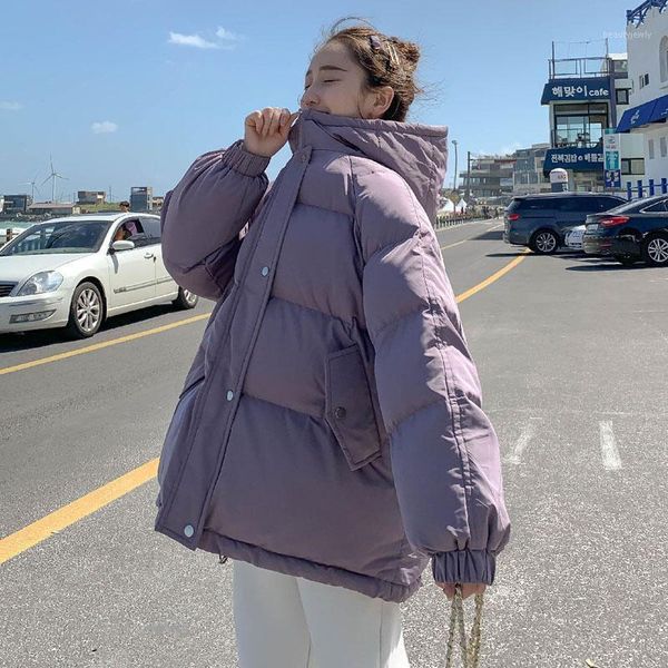 

women's down & parkas winter coat women 2021 fashion jacket cotton padded parka outwear hooded 7 colors solid female bread coats, Black