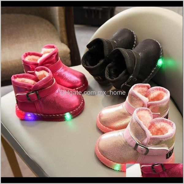 

baby maternity drop delivery 2021 snow kids baby girls boys boots led light up luminous fashion winter warm plush children fur boot shoes dr, Black;grey