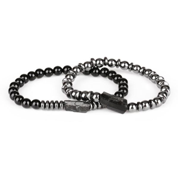

beaded, strands charm natural rough black tourmaline healing calm mineral stone bead 6mm glossy onyx hematite energy bracelets for man women