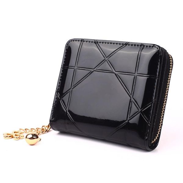 

wallets 2021 plaid bright leather women purses short female wallet zipper hasp clutch fashion card holder casual coin money bag, Red;black