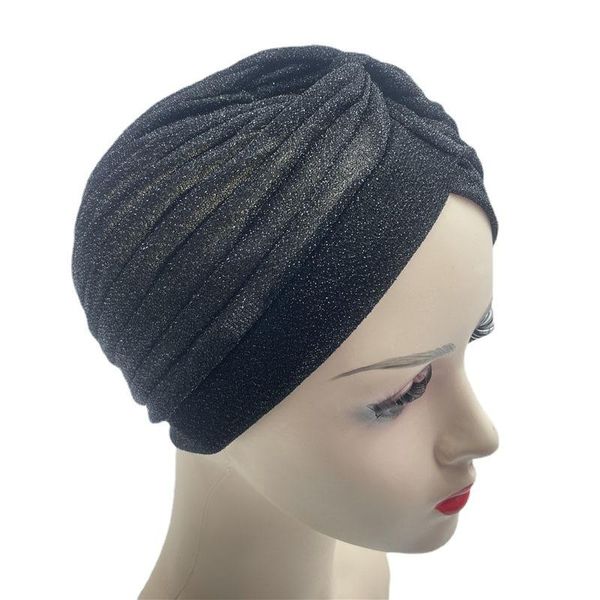 

beanie/skull caps 2021 fashion european and american bright silk toe cap, chemotherapy ethnic golden headscarf, Blue;gray