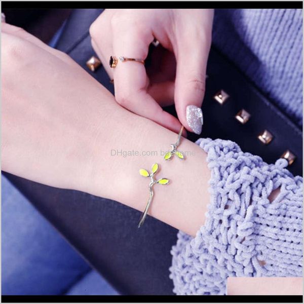 

other bracelets drop delivery 2021 dx korean jewelry tree leaf opening bracelet womens jewelryrqfl g2fvw, Golden;silver