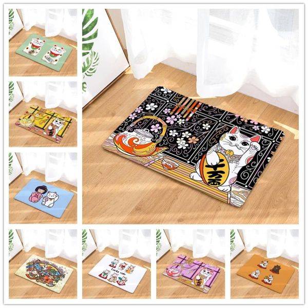 

carpets nordic style flannel japanese lucky cat digital printing mats kitchen absorbent non-slip home decoration bedroom carpet