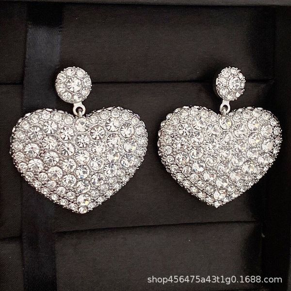 

studs earrings paris super flash personality exaggeration heavy industry peach heart rhinestone love net red temperament female, Golden;silver