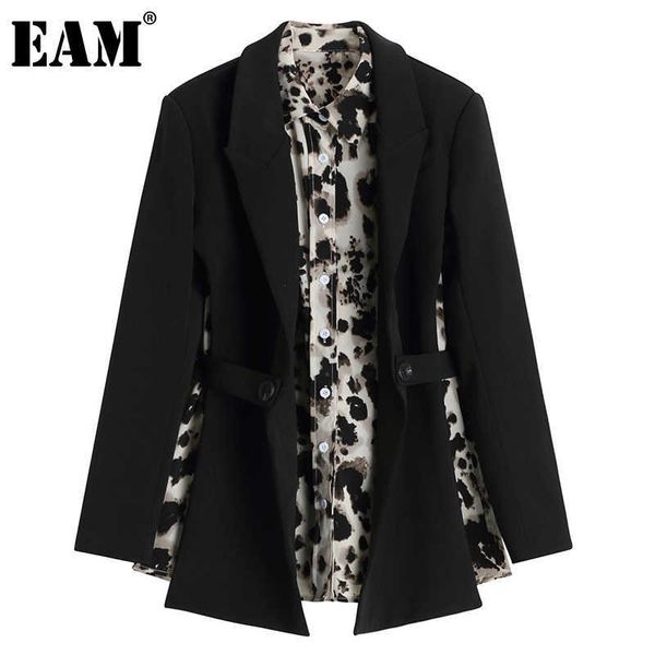 

[eam] women leopard print backless big size blazer notched collar long sleeve jacket fashion spring autumn 1dd4175 210930, White;black