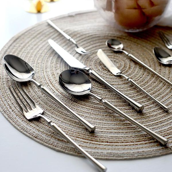 

mirror dinner knife fork spoon 304 stainless steel dinnerware set unique luxury cutlery silverware tableware dishwasher safe sets