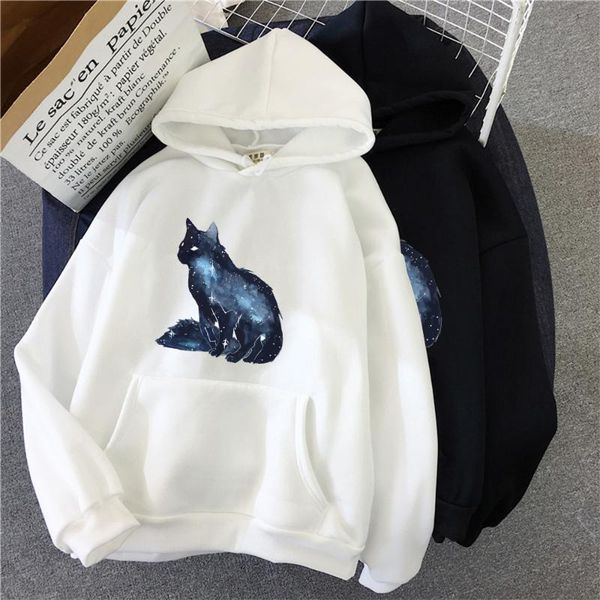 

women's hoodies & sweatshirts autumn long sleeve graphic pullover sweatshirt with a hood winner feminino casual cat print hoodie, Black