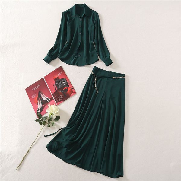 

two piece dress spring lane girls'joint turn down collar green shirt and skirt suit party vintage office two pieces outfit e4uj, White