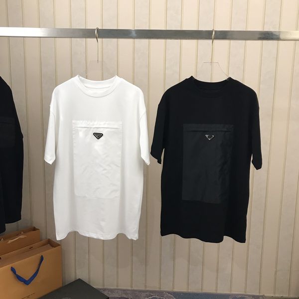 

high version 2021 summer new large pocket triangular badge simple slim fit men's round neck bottomed ins net red short sleeve t-shirt, White;black