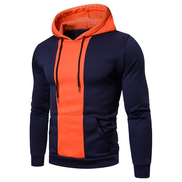 

men's hoodies & sweatshirts 2021 casual color splice long sleeve round neck drawstring blouse autumn and winter keep warm sweater, Black