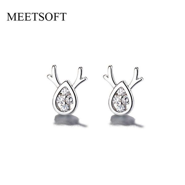 

sterling silver prevent allergy little elk water drop crystal stud earrings for women small classic jewelry gift, Golden;silver