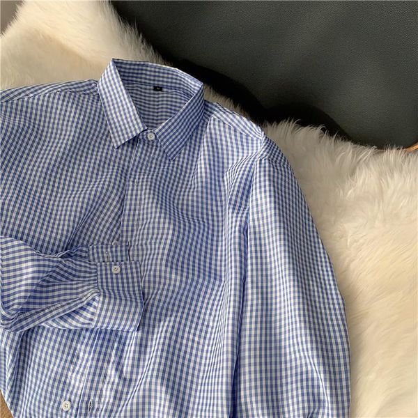 

men's casual shirts 2021 student plaid lapel long-sleeved shirt autumn and winter loose fashion all-match, White;black