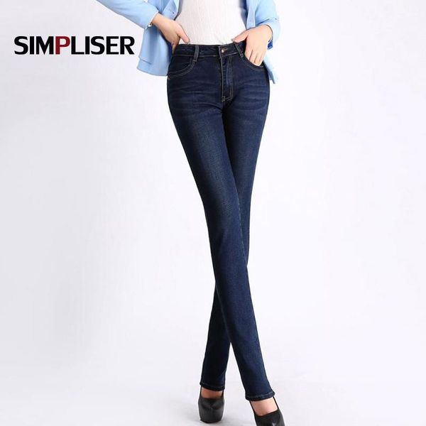 

women's jeans women denim blue trousers female straight classic pants deep plus size 38 ladies winter mom mid waist pantalon