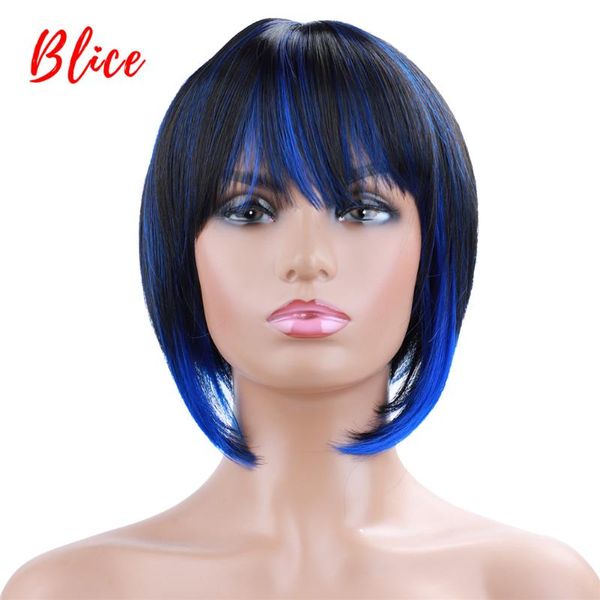 

synthetic wigs blice 10 inch short straight natural mixed color wig ft1b /blue side bang for african american women, Black