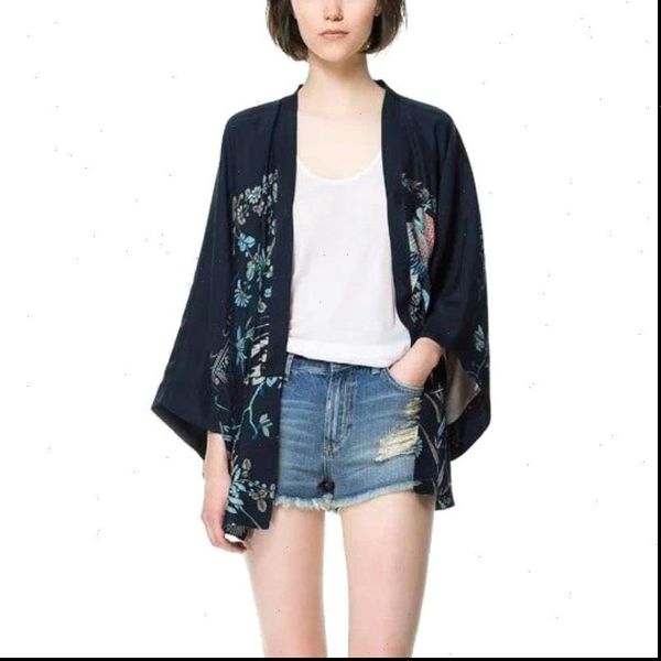 

harajuku autumn japanese kimono phoenix women shirts printed bat sleeve loose cardigan sun protection blouse, White