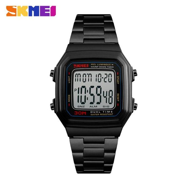 

wristwatches skmei sports mens watches digital watch countdown waterproof stainless steel led relogio masculino 1337, Slivery;brown
