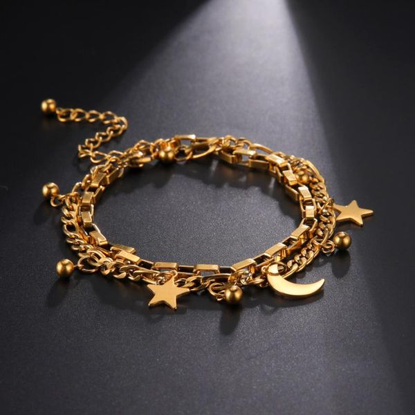 

skyrim star moon beads double layers women charm bracelets stainless steel chain bracelet jewelry mother girls friends gift 2021, Golden;silver