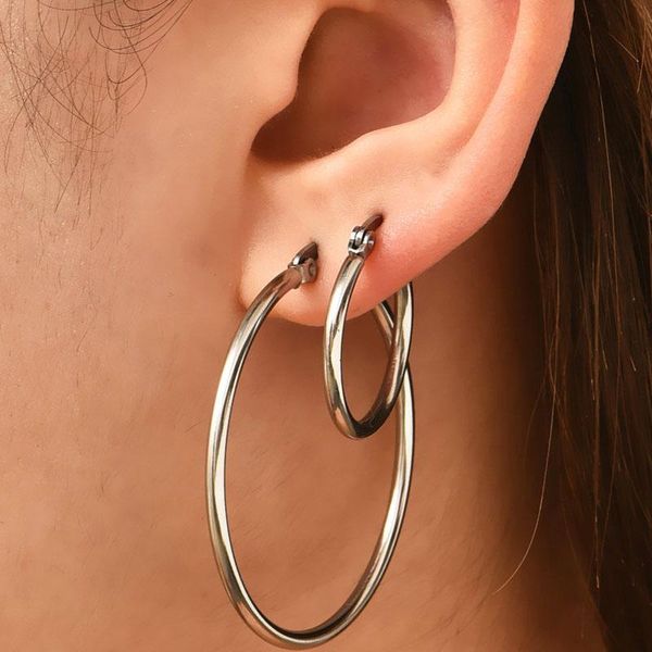 

hoop & huggie fashion earrings silver color circle round for women men big small simple jewelry, Golden;silver