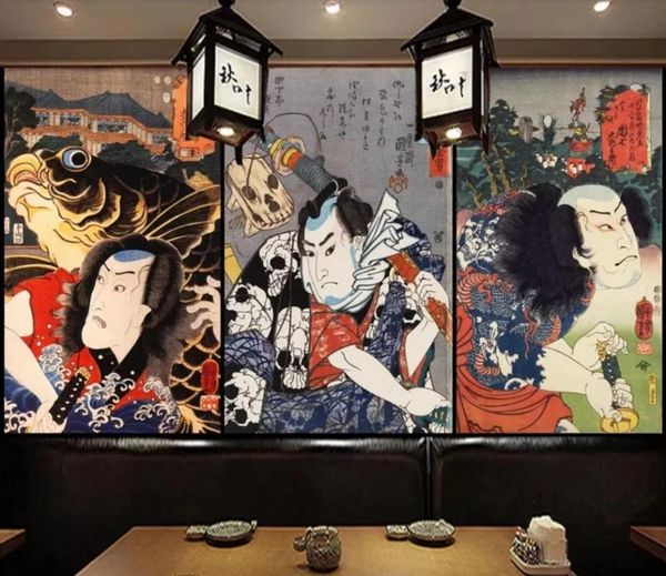 

wallpapers custom japanese ukiyo-e samurai murals restaurant overall background wall painting decorative self adhesive wallpaper waterproof