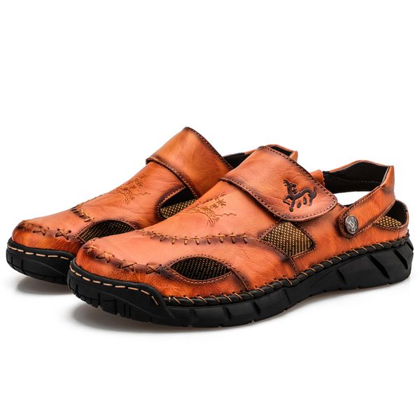 

fashion new mens leather casual sandals zapatos para hombre soft non-slip outdoor hiking shoes platform sandals large size38-48, Black