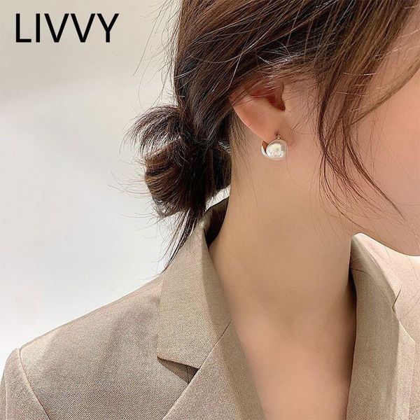 

hoop & huggie livvy vintage pearl white geometric earrings for women fashion personality temperament party accessories gift, Golden;silver