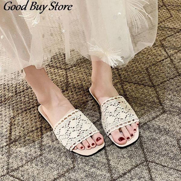 

fashion european flats slipper women beach slides summer sandals elegant flower embroidery slippers plus size flat shoes, Black