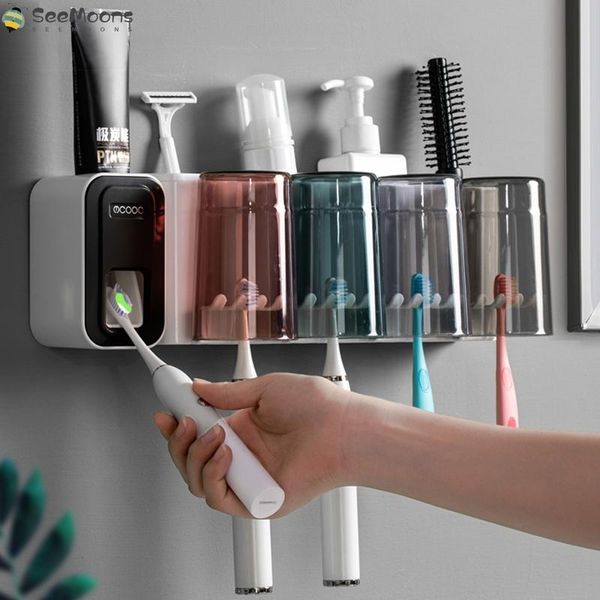 

bath accessory set wall mount automatic toothpaste dispenser bathroom accessories squeezer toothbrush holder