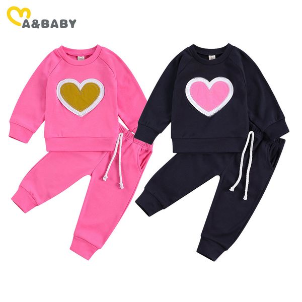 

0-3y autumn spring toddler baby kid girls clothes set long sleeve heart sweatshirts pants outfits cute girl clothing 210515, White