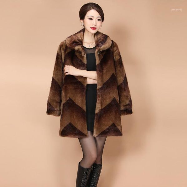 

women's fur & faux 2021 winter middle and old large extended mink coat whole, Black