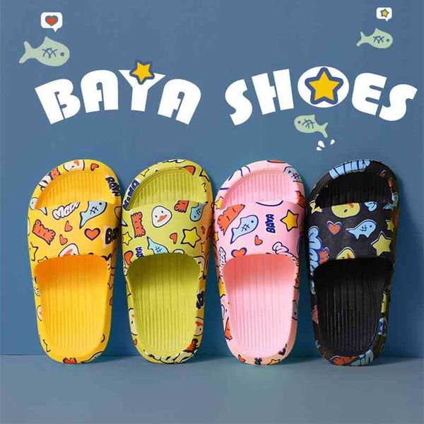 Chinelos infantis verão crianças sapatos de praia dos desenhos animados toddler pvc antiderrapante menina sandálias macio bebê banheiro flip flop 210712