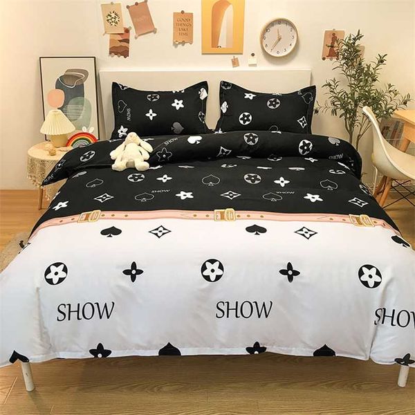 Moda estilo simples casa conjuntos de cama de edredão capa lisa chapa lençóis inverno rei rei da cama queen set com cor diferente 211007