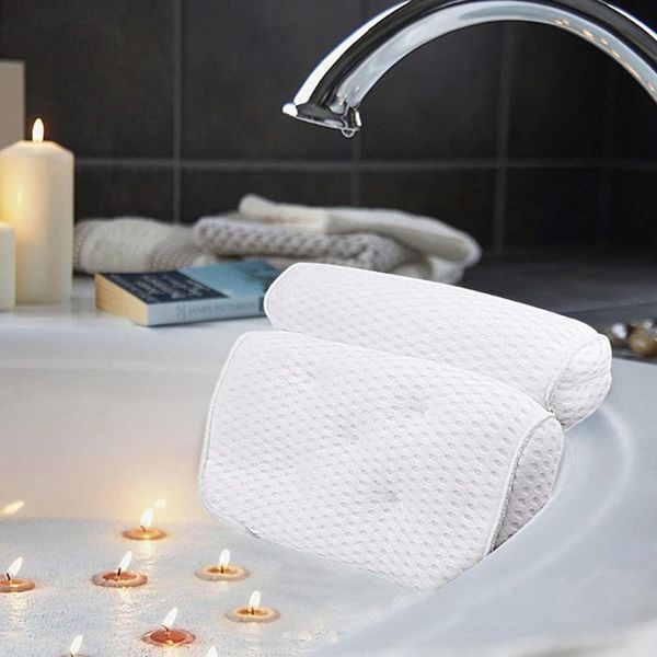 

pillow spa bath with suction cups neck and back support headrest thickened 4d air mesh for home bathroom cushion