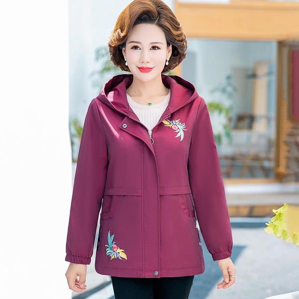 

women's trench coats embroidery coat women classic elegant korean style pockets zipper large size 5xl mother hooded outerwear, Tan;black