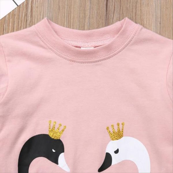 

swan kid baby girl sweatshirt clothes t shirt striped leggings outfit set, White