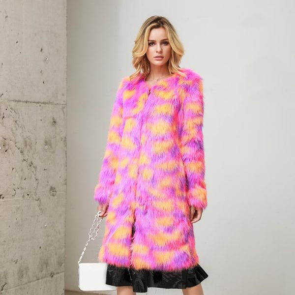 

women's fur & faux women jacket multicolor sparkling long sleeve plush warm artificial coat winter elegant slim outerwear plus size 4x, Black