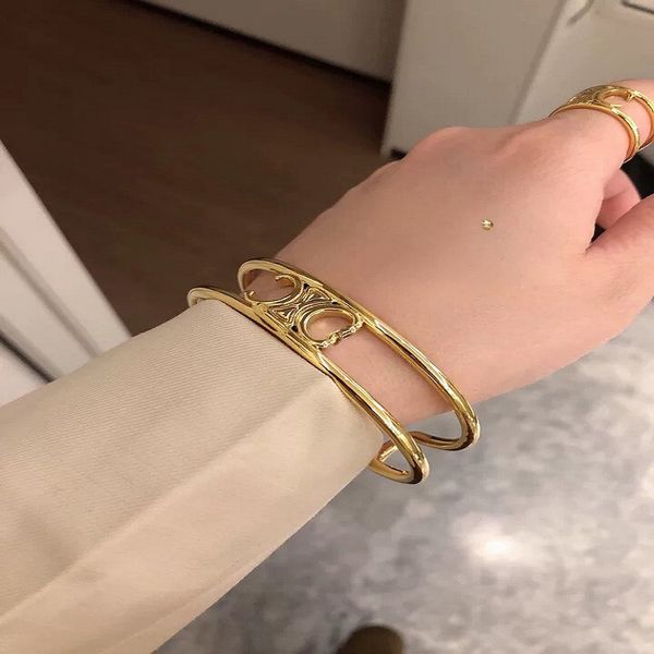 

design jewelry 2021 double opening gold brass fashion bracelet female, Black