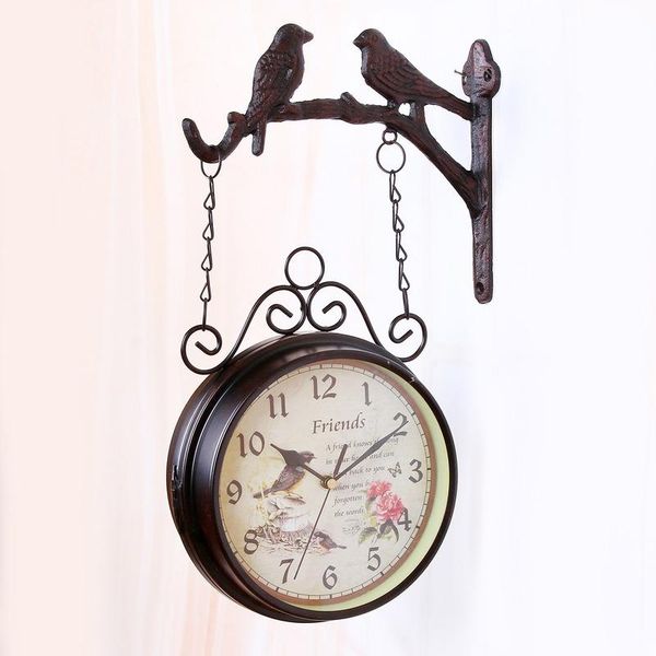 

wall clocks european style personality pastoral retro wrought iron decoration clock home metal mute lx110215