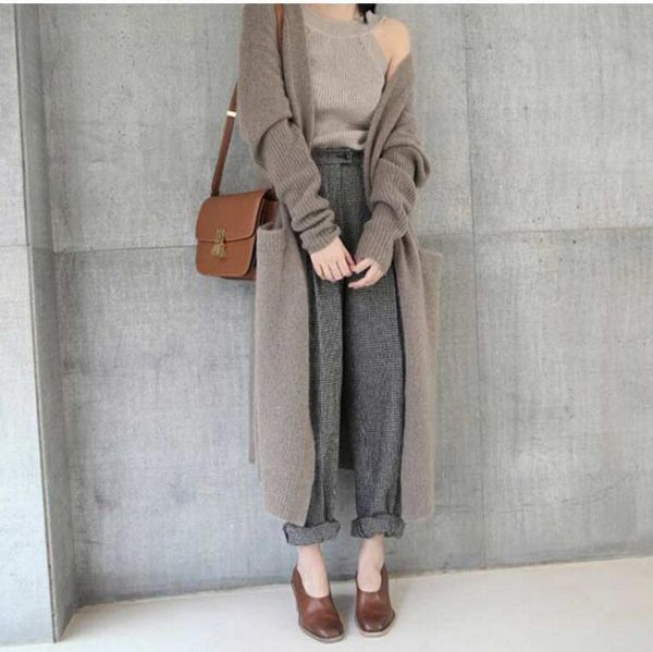 

women's sweaters solid plus size long knit cardigan sweater women open stitch loose full knitted winter hardy warm slim elastic, White;black