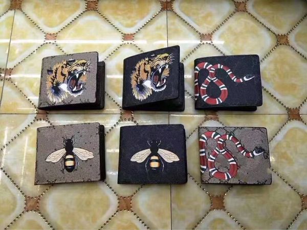 

men animal short wallet leather black snake tiger bee wallets women long style luxury purse card holders with gift box, Red;black