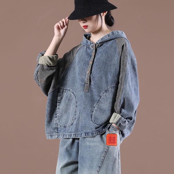 

spring clothes korean loose patchwork floral hooded denim jacket distressed vintage jeans hedging short coat women 2021 h471 women's ja, Black;brown