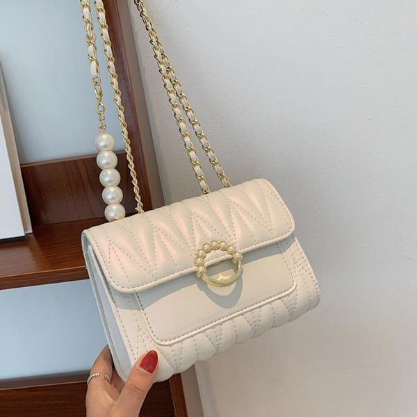

evening bags women's casual shoulder pearl chain designer messenger bag brand fashion lady handbag pure color simple small square